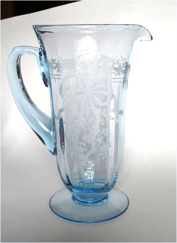 Fostoria June Etch Azure Blue Elegant Depression Glass Water