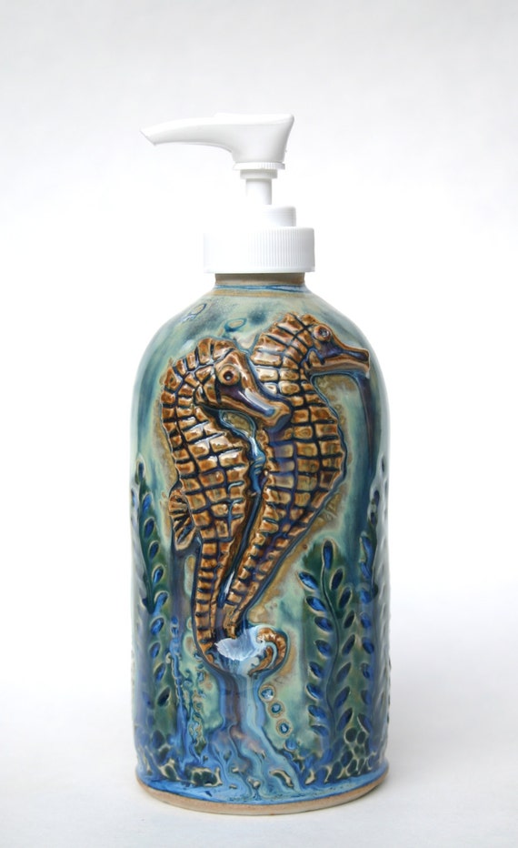 Sea horse lotion/soap dispenser by ClayFantaSea on Etsy