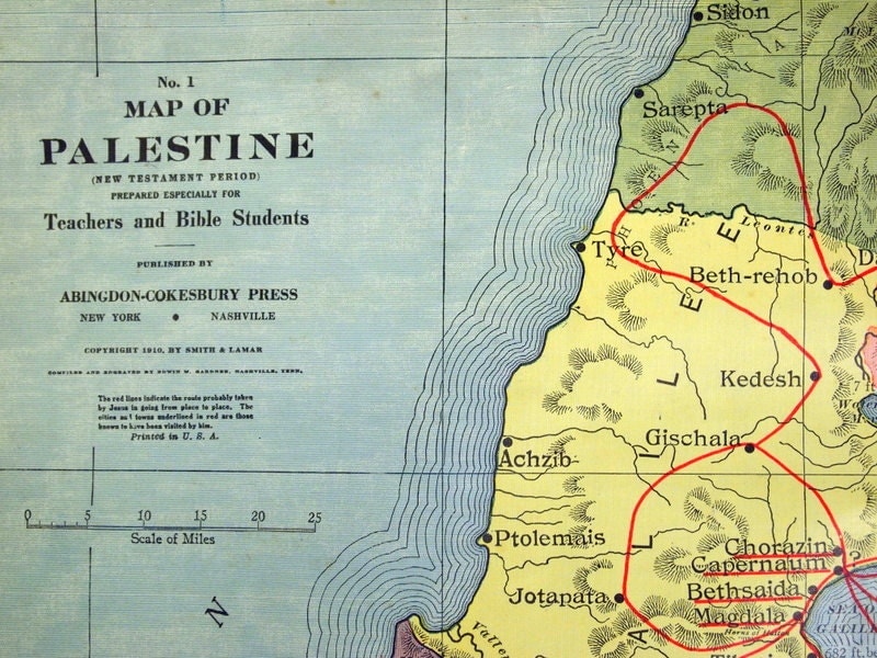 Antique Map of Palestine Poster Size Linen School Map 1910