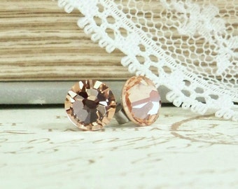 Peach Crystal Studs Peach Stud Earrings Crystal Stud Earring Peach Studs Hypoallergenic Peach Crystal Earrings