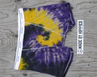 Ultra Violet , Black and Golden Spiral Tie Dye Mens Underwear (Fruit of the Loom Boxer Briefs Size XL) (One of a Kind)