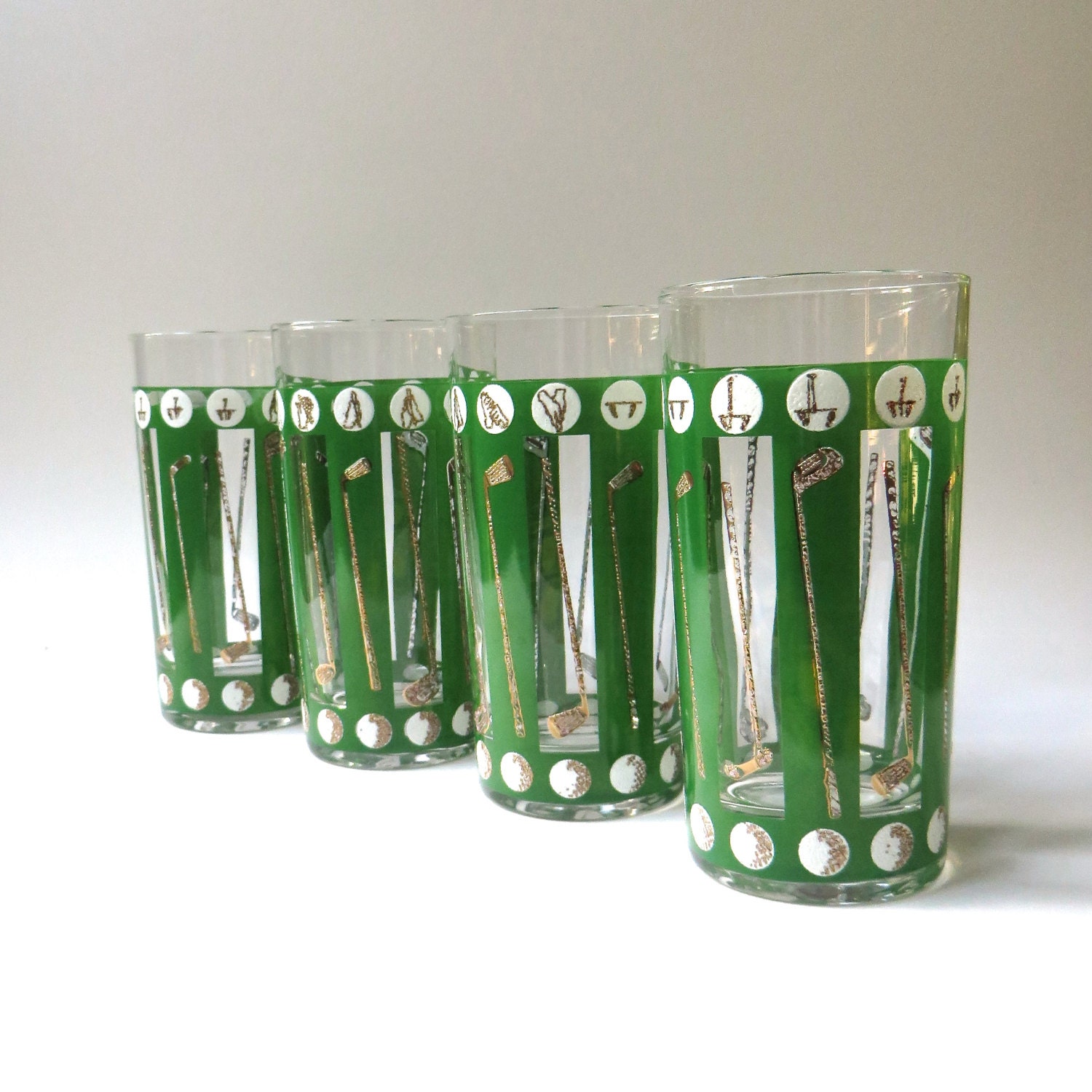 Mid Century vintage Golf Drinking Glasses or Barware Glasses