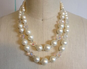 Pearl and Aurora Borealis Vintage Necklace