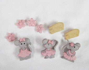 Mice, Mouse, The Mice Girls Buttons Each a Set of 9