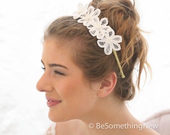 Lace Wedding Headband, Wedding Hair Accessory, Bohemian Lace Daisy Headband, Boho Bridesmaids Hair, Wedding Headpiece