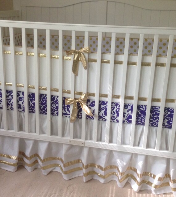 Gold and Purple Damask Crib Bedding Set