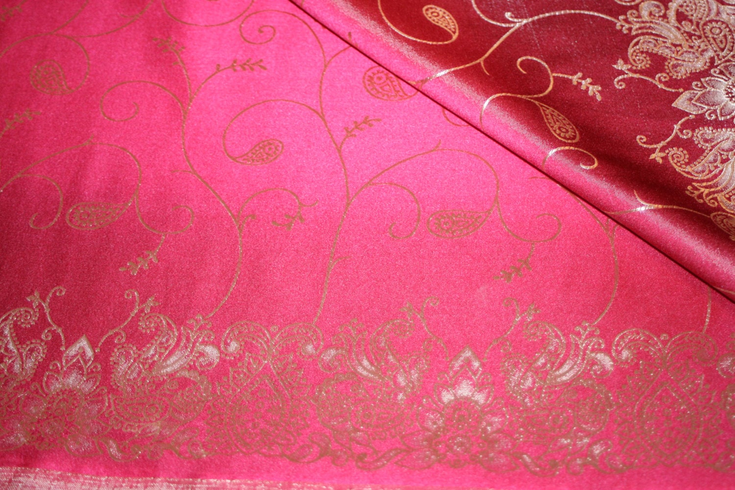 Hot Pink and Peach Floral Brocade Fabric 44 inches wide