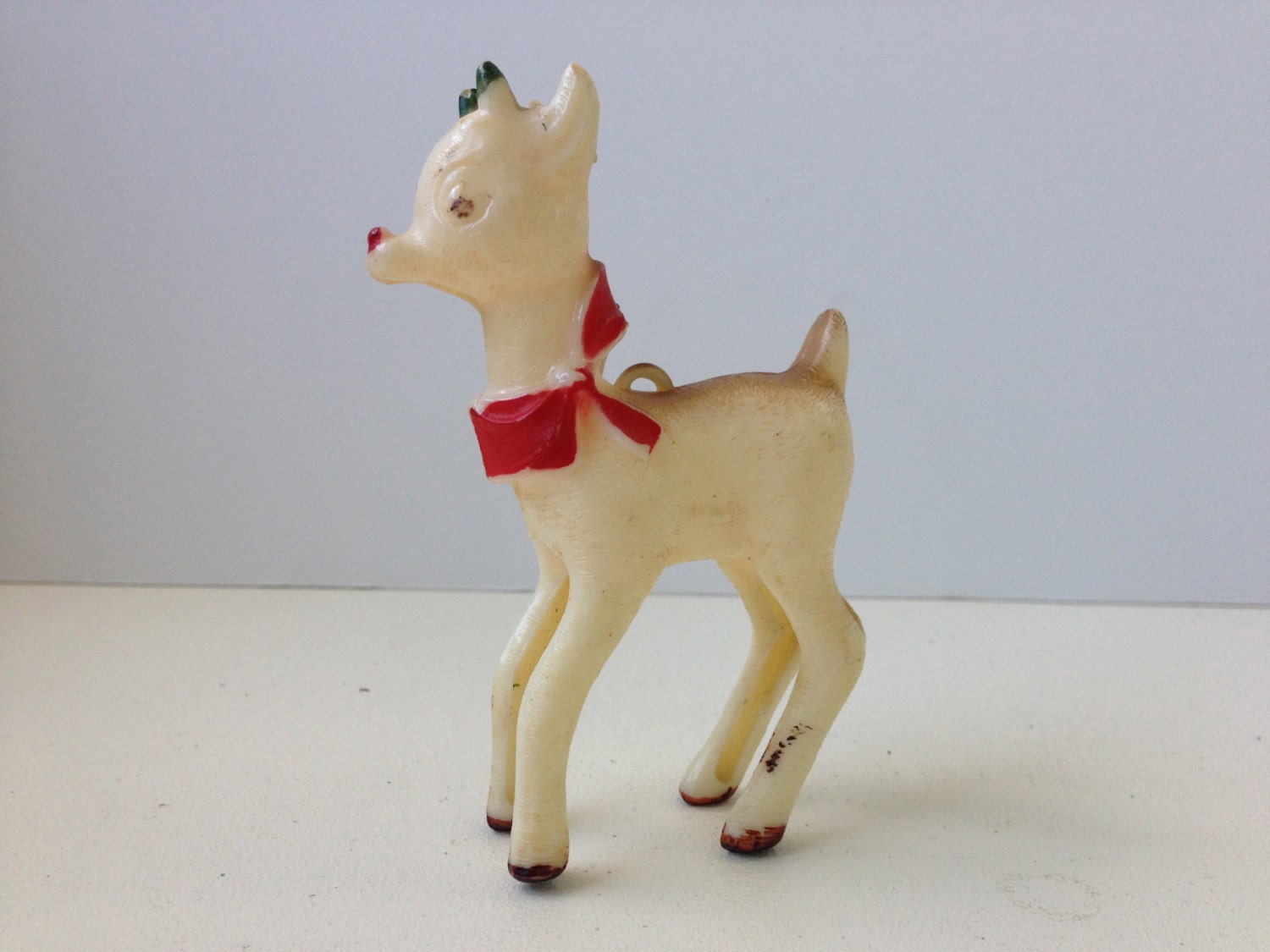 Vintage Plastic Rudolph the Red Nosed Reindeer Ornament