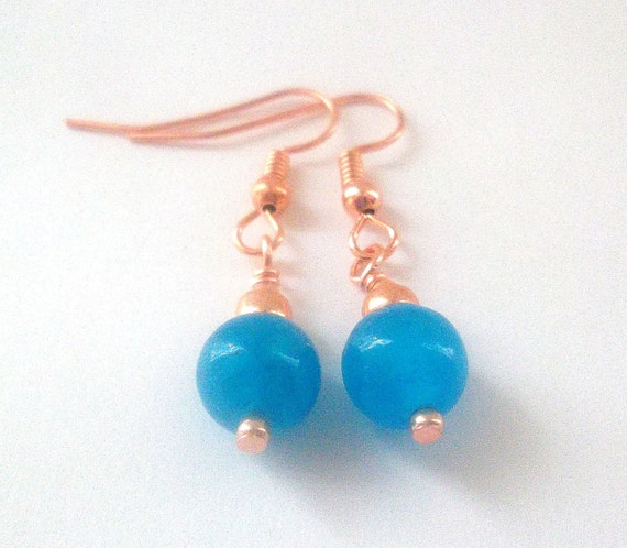 Blue Malaysia Jade Earrings in Copper