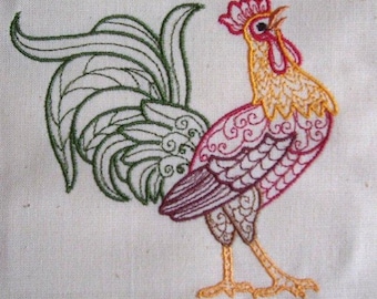 Machine Embroidery Design- Rooster Colorline #01 with 4 sizes Included!