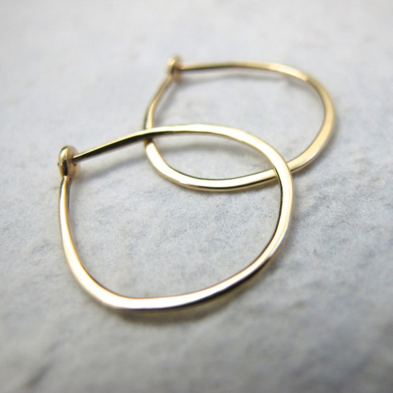 Medium Solid 18k Gold Hoops 3/4 Inch Hand Forged Solid Gold