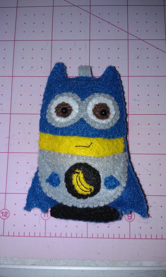 Handmade felt applique Batman inspired Minion superhero with