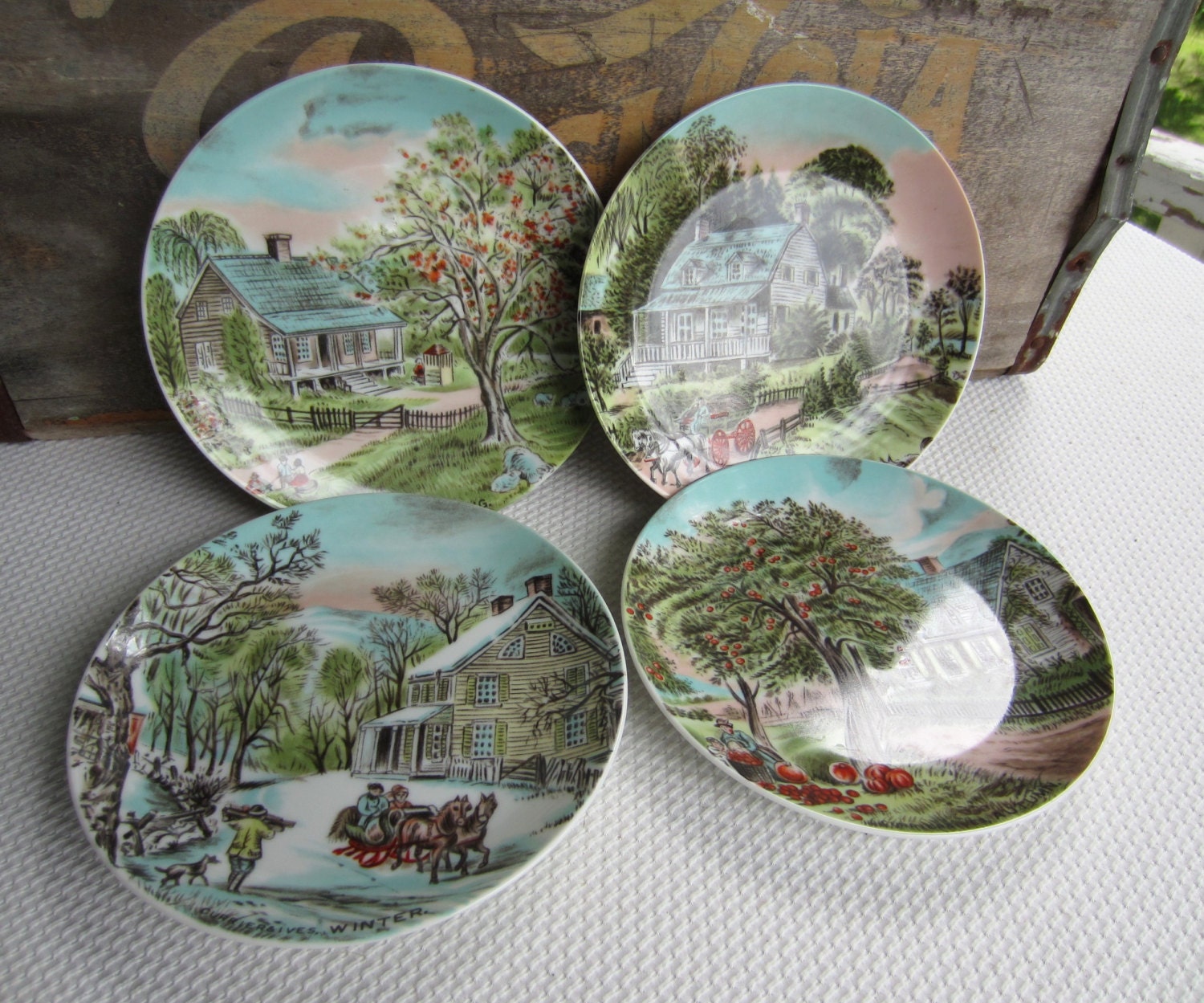 Vintage Currier and Ives Four Seasons Decorative Plates Set of