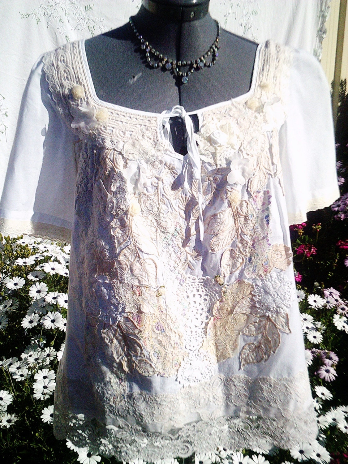 repurposed top upcycled blouse lace top antique lace