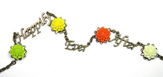 Neon Necklace Ecru Green Yellow Orange Sherbet by jewelrybyNaLa