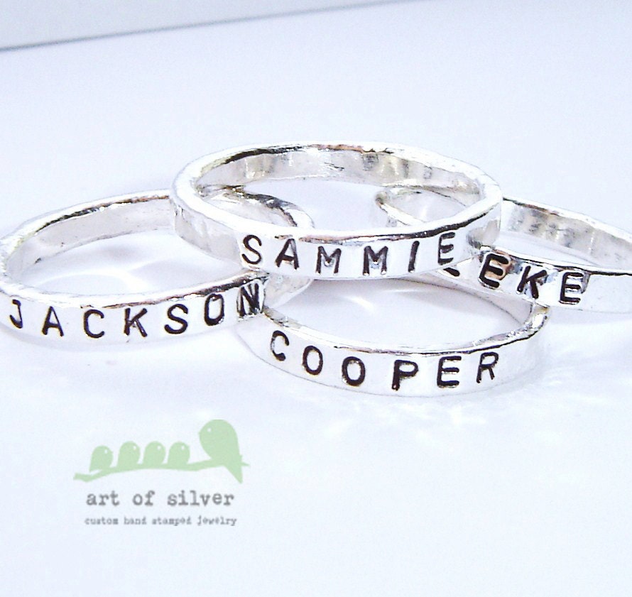 Stamped rings Stacked rings Date stamped bands by ArtOfSilver