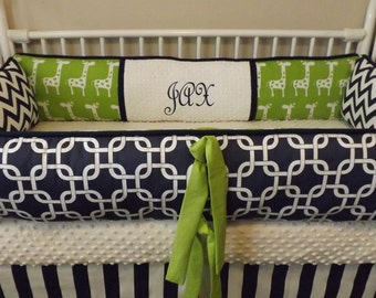 Navy Chevron and LIME Giraffe Baby bedding Crib set DEPOSIT Down payment ONLY read details