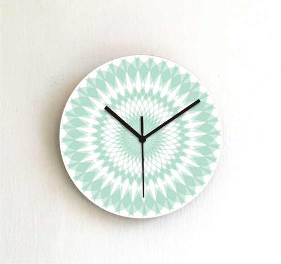 Wall clock mint aqua turquoise soft pastel mandala geometric decor kitchen clock living room clock wall art wall decor