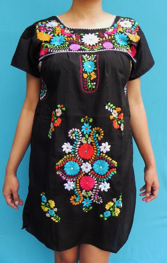 Mexican Black Mini Dress Very Special by madeintechnicolor on Etsy