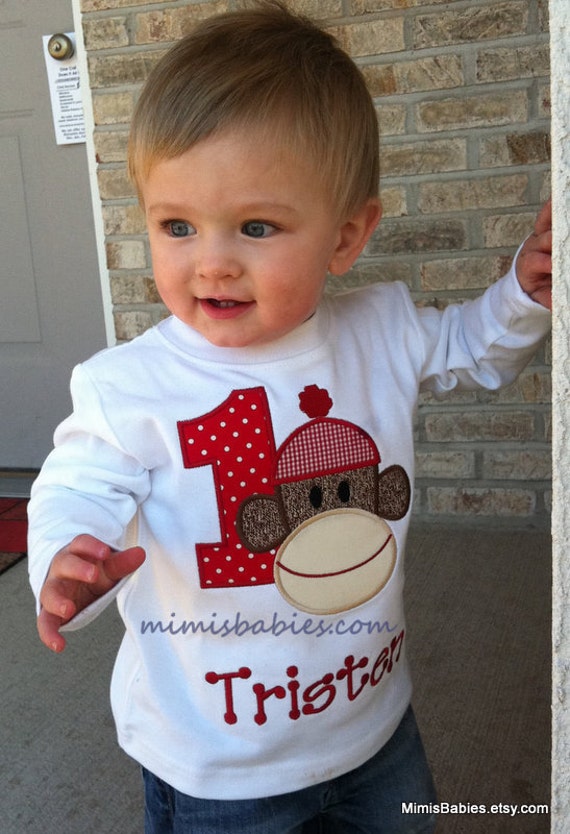 Sock Monkey Birthday Shirt Custom Monogrammed Free by mimisbabies