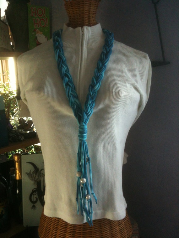 Items similar to Aqua blue beaded tshirt necklace on Etsy