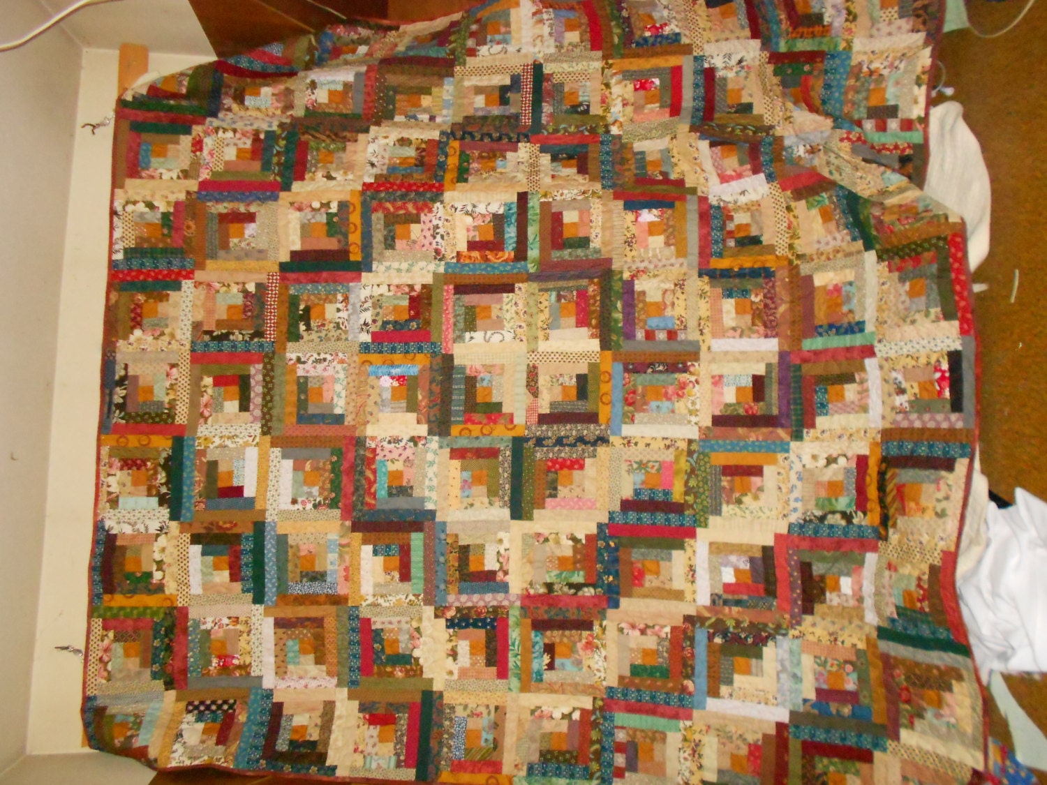 Reserved for Gary King size bed quilt Log Cabin by pamscrafts7631