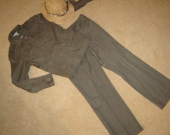 Costume Halloween Safari jungle olive jacket pants suit pith helmet sz M womens