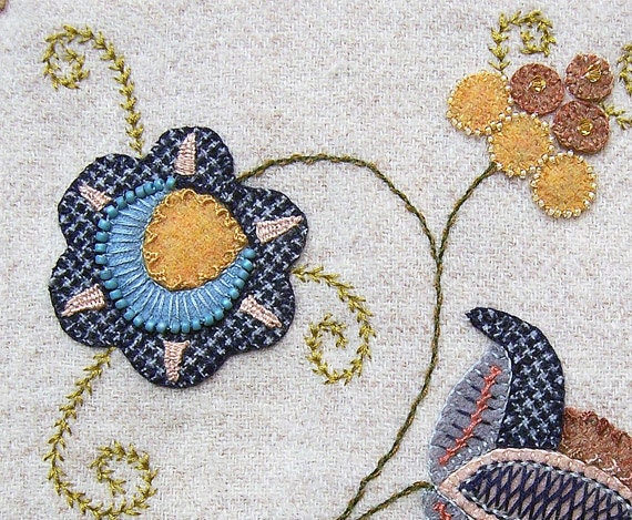 Jacobean Flower Wool Applique Hand Embroidery / Pattern / Jac