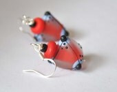 Triangle Lampwork Earrings, Red Artisan Earrings, Geometric Earrings, Dangle Earrings