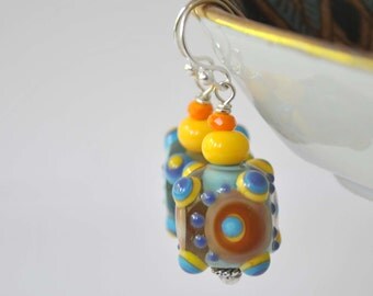 Colorful Square Earrings, Artisan Lampwork Glass Earrings, Cube Earrings, Abstract Dangle Earrings