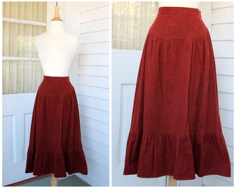 Corduroy Prarie Skirt - Rust Red Orange Boho Peasant Skirt - Vintage ...