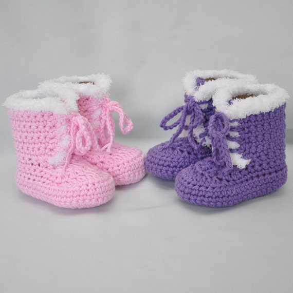 Cotton Baby Booties Fur trimmed Baby Booties Lace up Baby