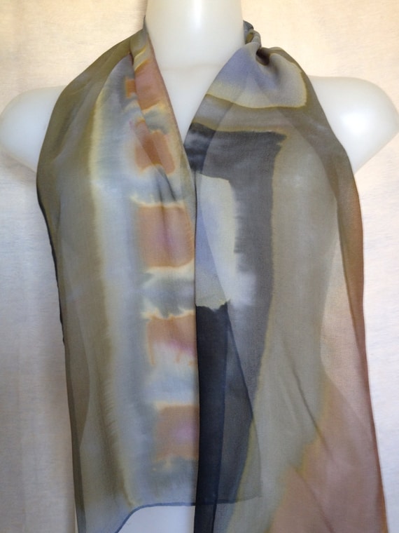 Neutral earth toned silk chiffon scarf hand painted by colormuse
