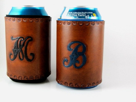 Monogrammed Leather Koozie Personalized Custom Made to Order