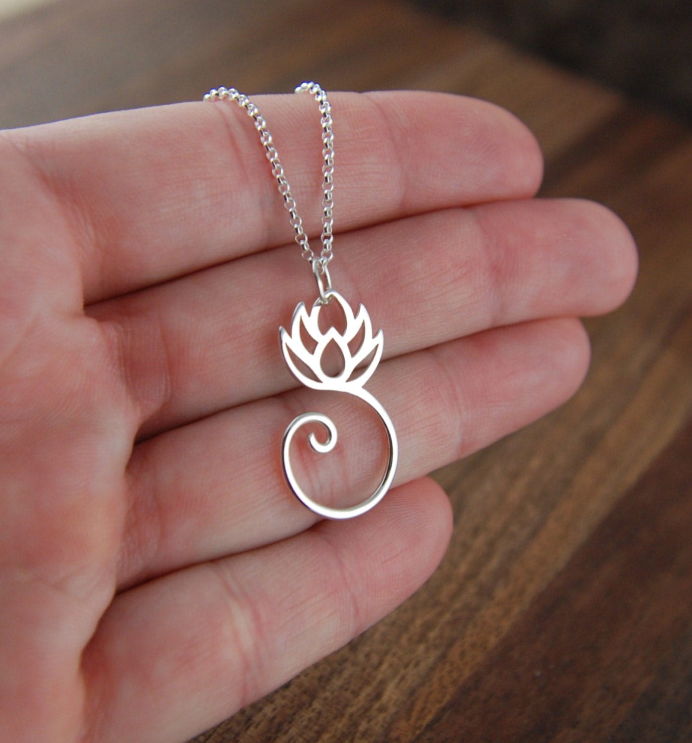 Lotus flower pendant necklace in sterling silver charm