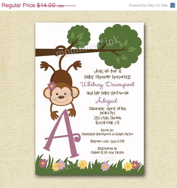 CHRISTMAS IN JULY Flowered Monkey Business - Baby Shower Invitation - Printable Invitation Design Il_570xn