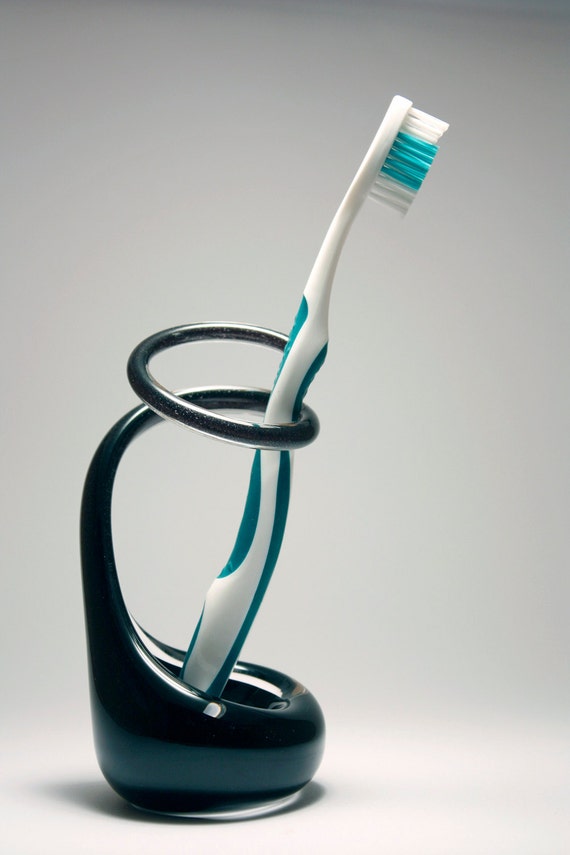 Items similar to Black Handmade Glass Toothbrush Holder Made on