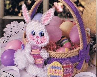 Purple Easter Bunny Basket Plastic Canvasn Instant Pattern