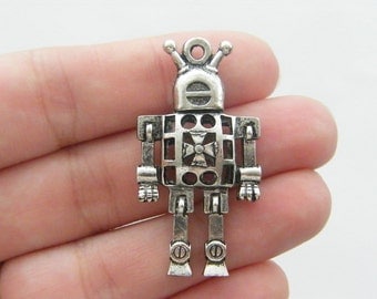 2 Robot pendants antique silver tone P208