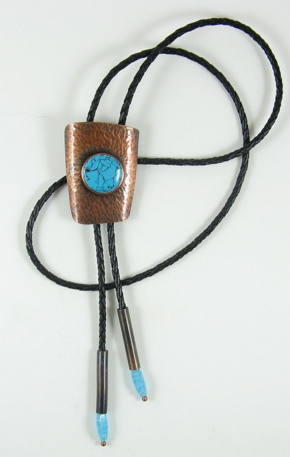 Tie bolo faux turquoise in copper 001 by crquack on Etsy