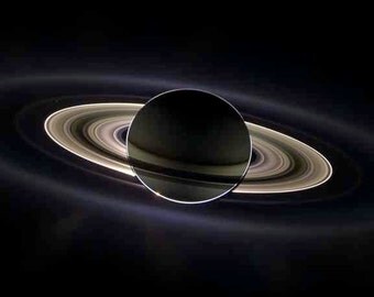 Weird Space Photo Saturn Eclipse Rings Backlit by Sun Behind Planet NASA Space Age Science Art Saturn's Rings Astronomy Photography Print