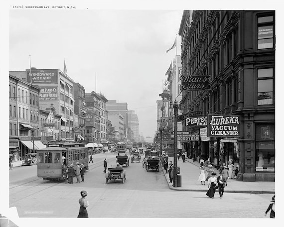 Turn of the Century Old Detroit Early 1900s Downtown Woodward Avenue ...