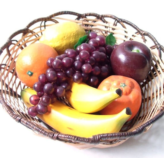 vintage ceramic fruit basket glass fake decorative home decor mid