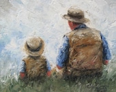 Father and Son Talk 12X24 Original Oil Painting dad and son paintings, fatherhood, little boy wall art, Vickie Wade Art Father and Son Talk 12X24 Original Oil Painting dad and son paintings, fatherhood, little boy wall art, Vickie Wade Art