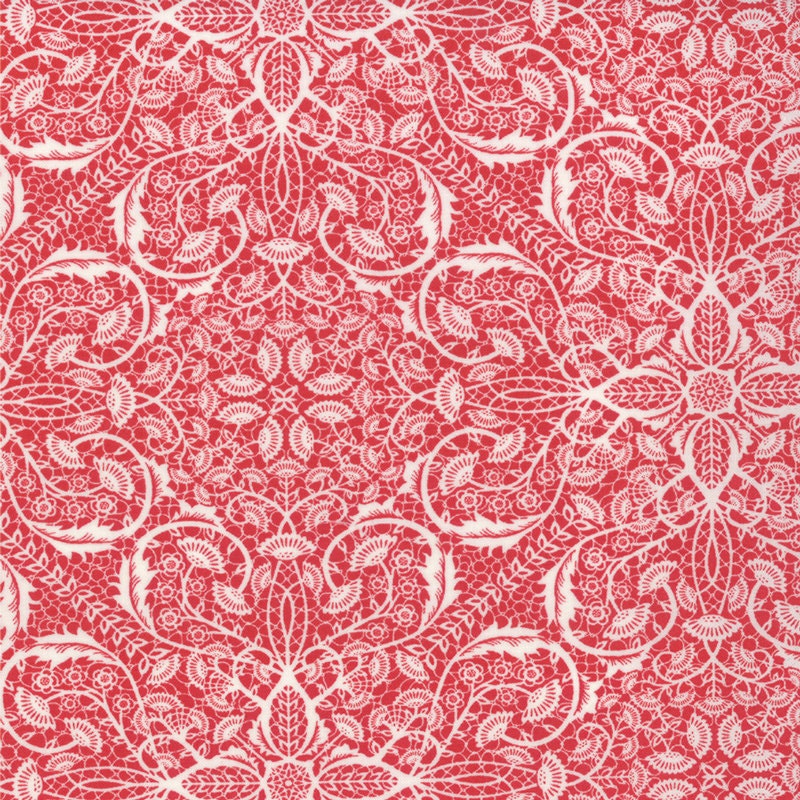 CHANTILLY Lace Cotton Fabric Bohemian poppy red Moda modern