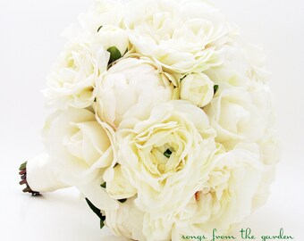 White Garden Rose Bouquet silk ranunculus | etsy White Garden Rose Bouquet silk ranunculus | etsy