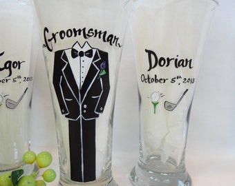 Items similar to Hand Painted Personalized Groomsman Beer Pilsner ...