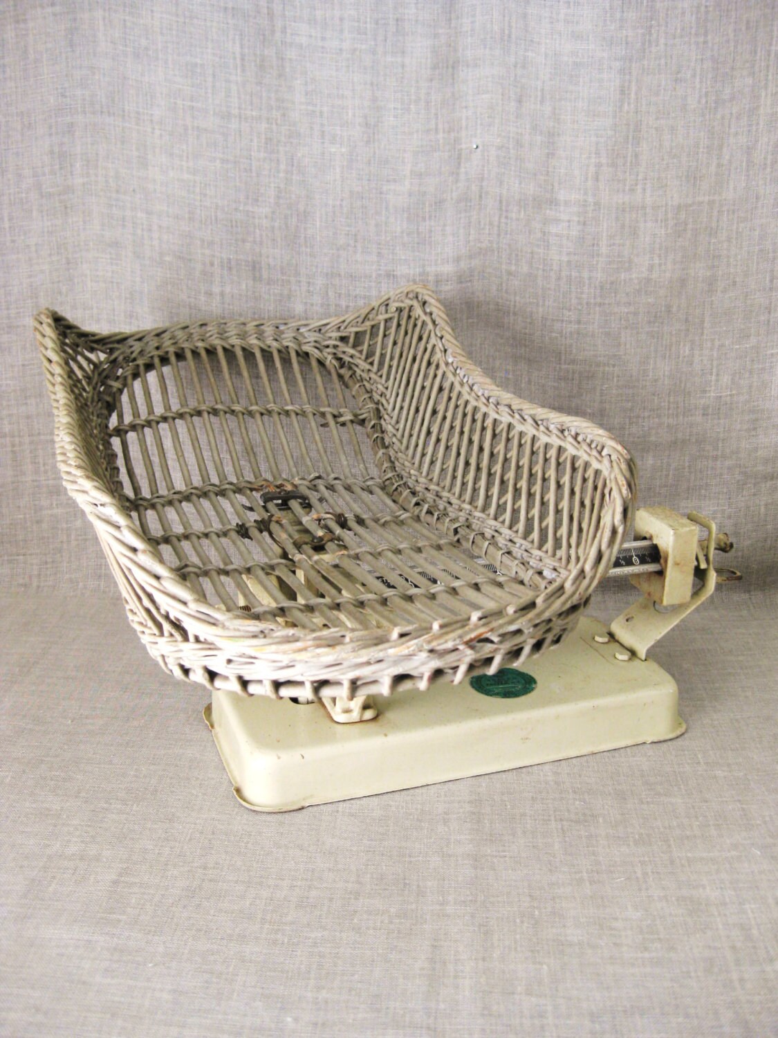 Antique Baby Scale Wicker Basket Measure Infant Weight
