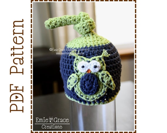 hat knot pattern newborn crochet Crochet Owl OWL Knot 8 to Sizes from Top Adult, Pattern, Newborn Hat