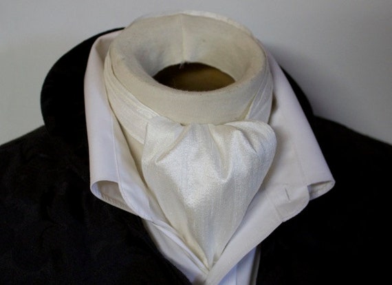 DAY Cravat Victorian Ascot Tie Cravat - Ivory White Dupioni SILK by elegantascot steampunk buy now online